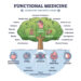 Functional medicine as treatment with looks for root cause outline diagram